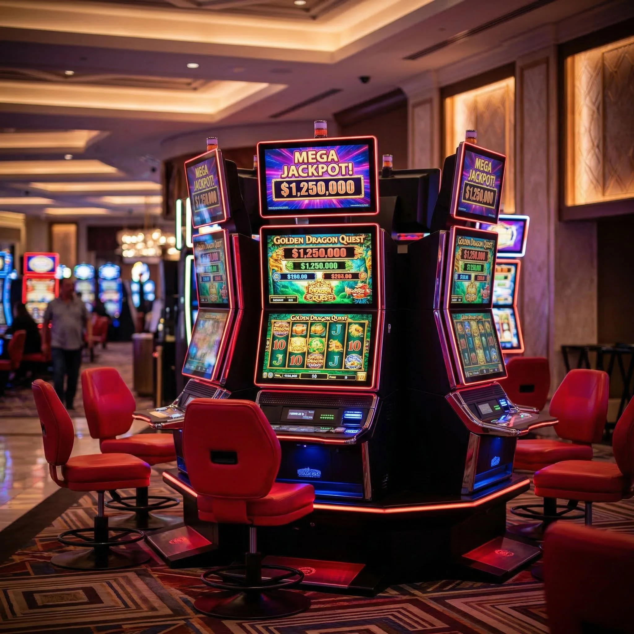 Slot machine display bank in a gaming environment